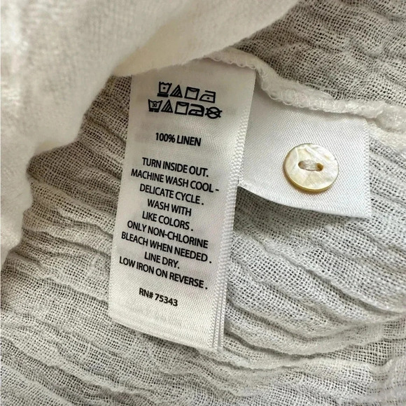 TAHARI Size S 100% Linen TunicShirt Button Front Roll Tab Sleeve Side Slit White - Picture 7 of 7